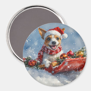 Rat Terrier Hund in Sledge Let it Snow Weihnachten Magnet