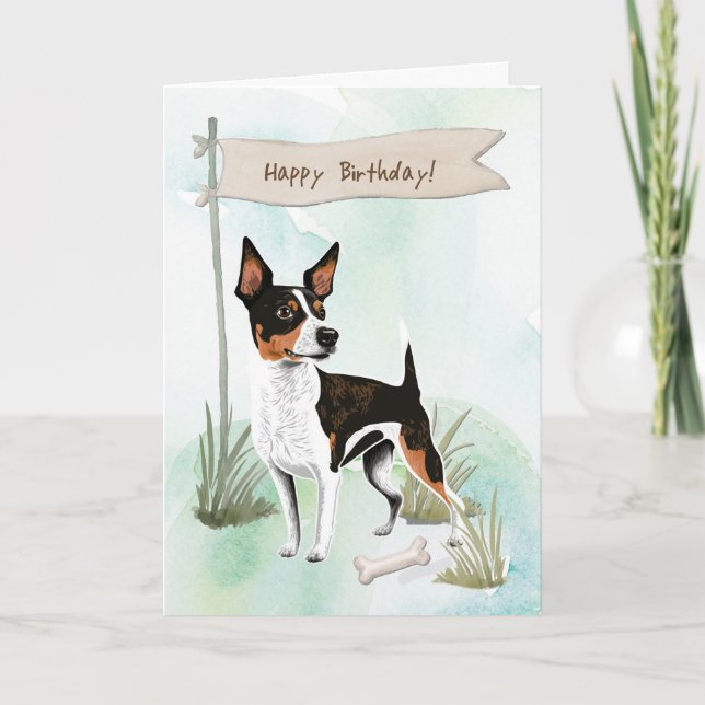 Rat Terrier Hund Rasse Outdoor under Birthday Sign Karte (Vorderseite)
