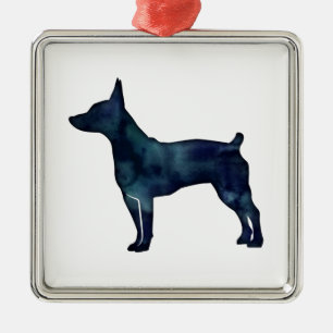 Rat Terrier Hund Silhouette Black Watercolor Ornament Aus Metall