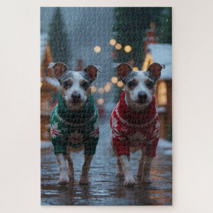 Rat-Terrier-Hunde Weihnachten Schnee Feiertag Puzzle