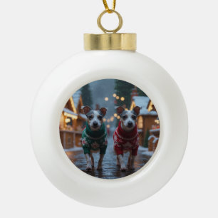Rat-Terrier-Hunde Weihnachten Schnee Urlaub Keramik Kugel-Ornament