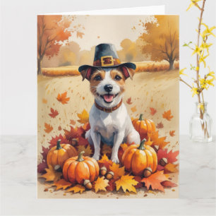 Rat Terrier im Herbst hinterlässt Erntedank Art Karte