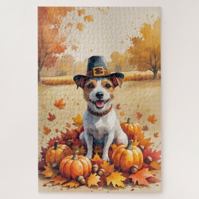Rat Terrier im Herbst hinterlässt Erntedank Art Puzzle (Vertikal)