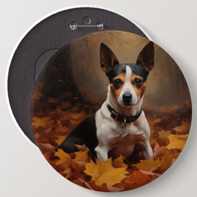Rat Terrier im Herbst Leaves Fall Inspiriert Button (Vorne & Hinten)