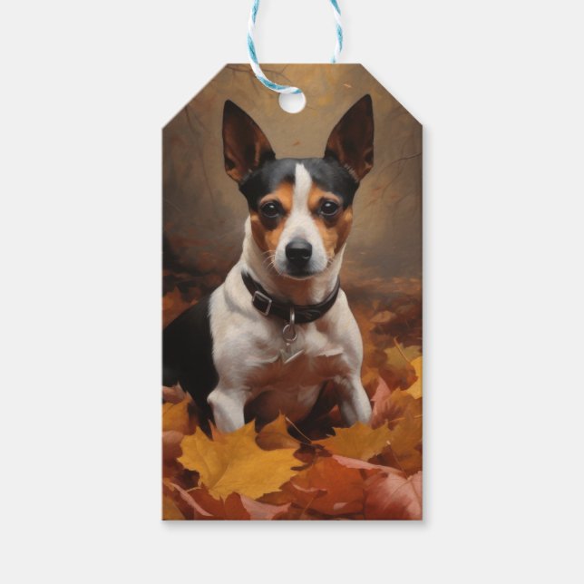 Rat Terrier im Herbst Leaves Fall Inspiriert Geschenkanhänger (Vorderseite)