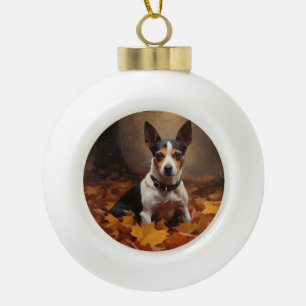 Rat Terrier im Herbst Leaves Fall Inspiriert Keramik Kugel-Ornament