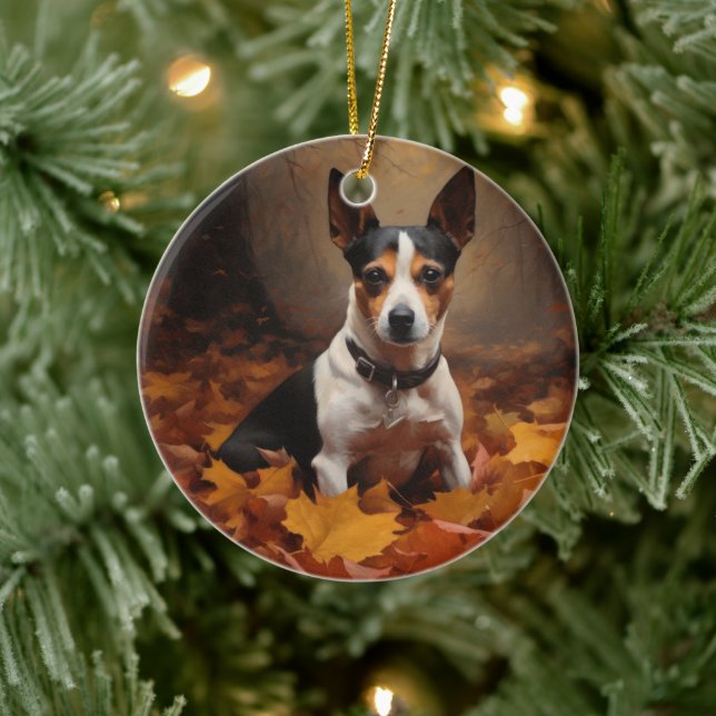 Rat Terrier im Herbst Leaves Fall Inspiriert Keramik Ornament (Baum)