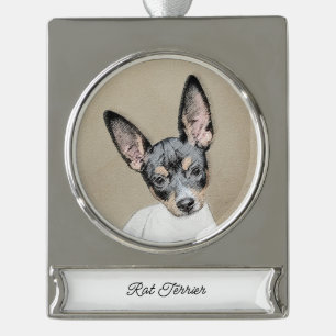 Rat Terrier Malerei - Niedliches Original Hunde Ku Banner-Ornament Silber