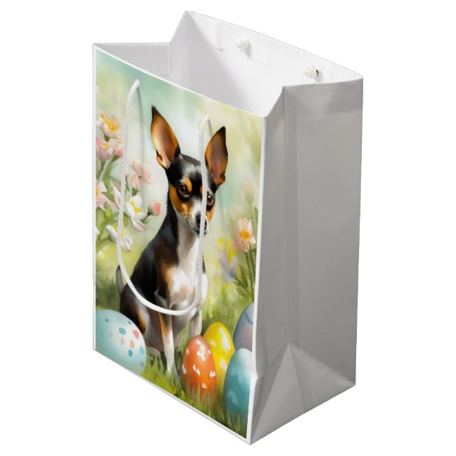 Rat Terrier mit Ostereier Mittlere Geschenktüte (Vorderseite Schrägansicht)
