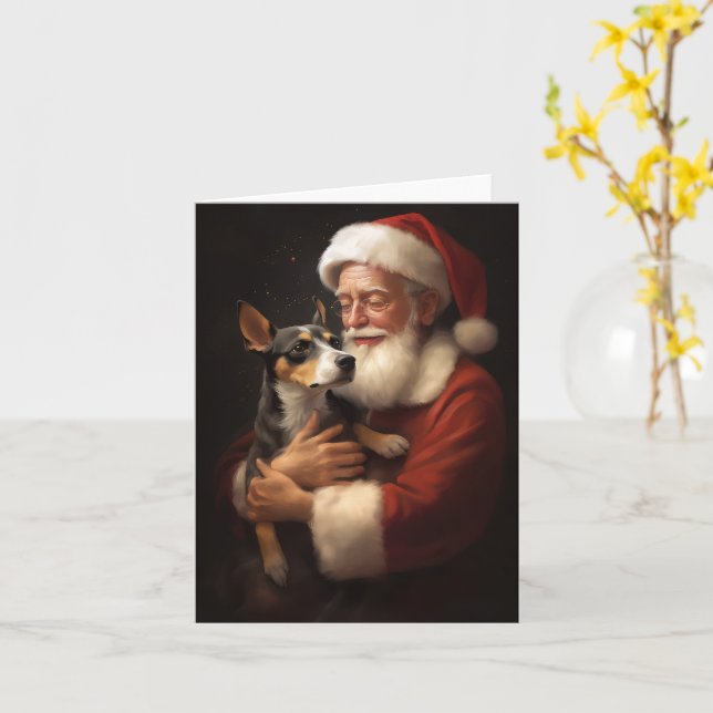 Rat Terrier mit Weihnachtsmann Weihnachten Karte (Gelbe Blume)