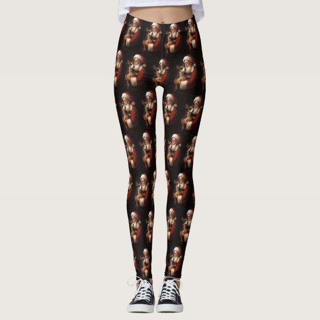 Rat Terrier mit Weihnachtsmann Weihnachten Leggings (Vorderseite)