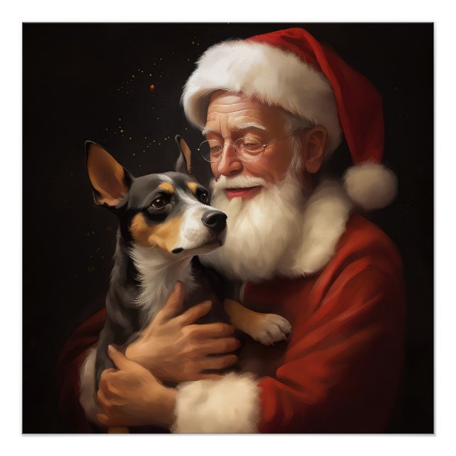 Rat Terrier mit Weihnachtsmann Weihnachten Poster (Vorderseite)