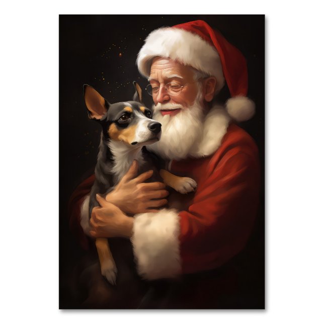 Rat Terrier mit Weihnachtsmann Weihnachten Tischnummer (Vorderseite)