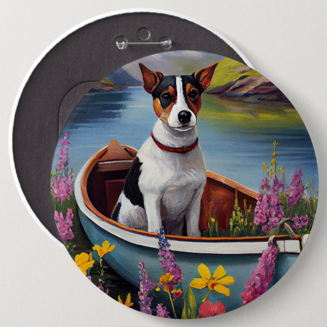 Rat Terrier on a Paddle: Ein Landschaftliches Aben Button (Vorne & Hinten)