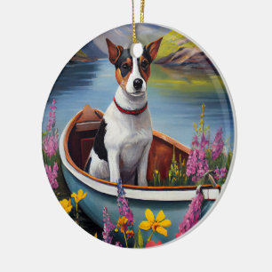 Rat Terrier on a Paddle: Ein Landschaftliches Aben Keramik Ornament