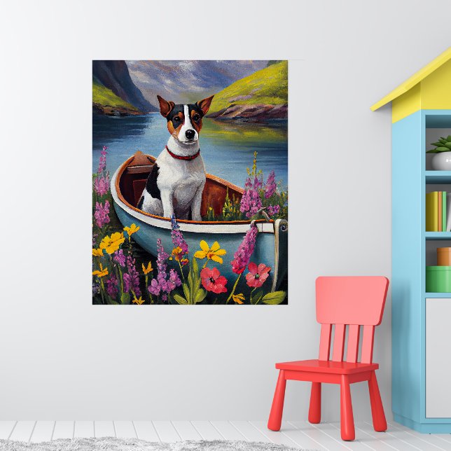 Rat Terrier on a Paddle: Ein Landschaftliches Aben Poster (Kinderzimmer 1)