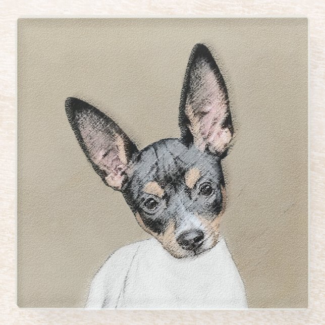 Rat Terrier Painting - Niedliche Original Dog Art Glasuntersetzer (Vorderseite)