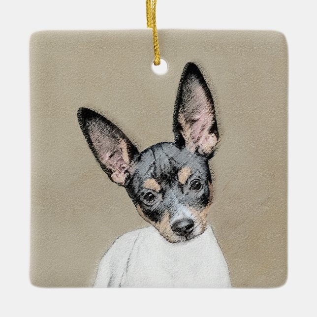 Rat Terrier Painting - Niedliche Original Dog Art Keramikornament (Vorderseite)