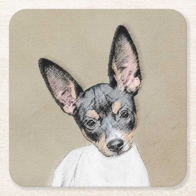 Rat Terrier Painting - Niedliche Original Dog Art Rechteckiger Pappuntersetzer (Vorderseite)