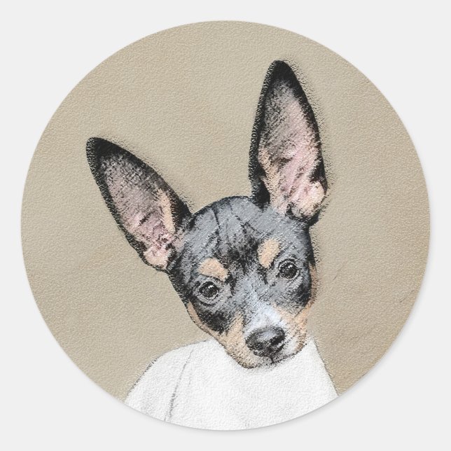Rat Terrier Painting - Niedliche Original Dog Art Runder Aufkleber (Vorderseite)