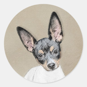 Rat Terrier Painting - Niedliche Original Dog Art Runder Aufkleber