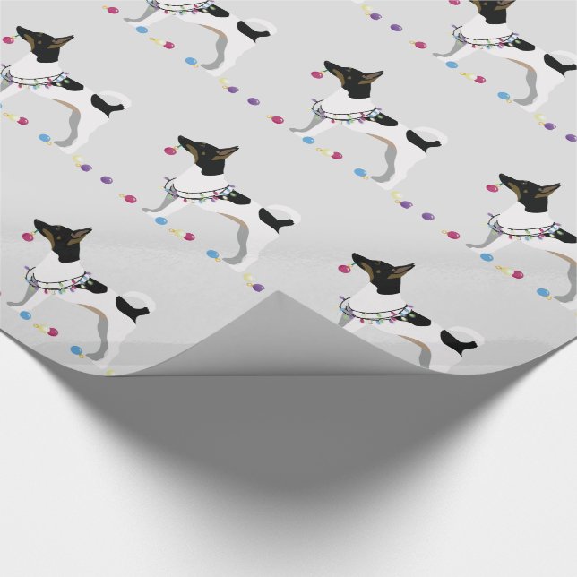 Rat Terrier Silhouette Weihnachtsdesign Geschenkpapier (Ecke)
