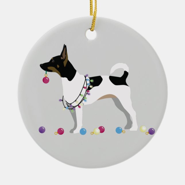 Rat Terrier Silhouette Weihnachtsdesign Keramikornament (Vorne)