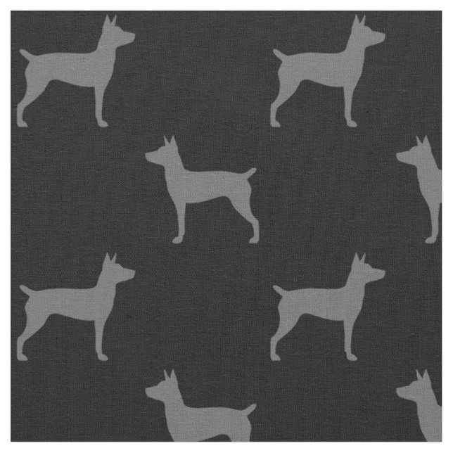 Rat Terrier Silhouetten Grau und Schwarz Gemustert Stoff (Nahaufnahme)