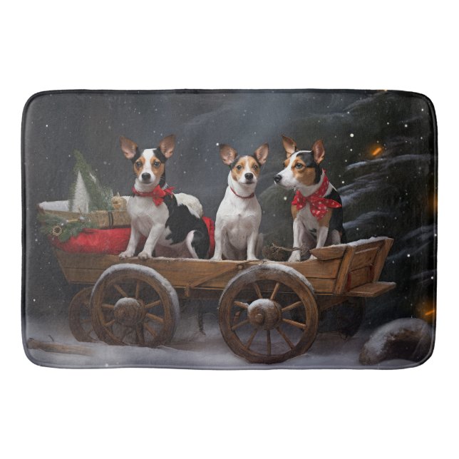 Rat Terrier Snowy Sleigh Weihnachtsdekor Badematte (Vorderseite)
