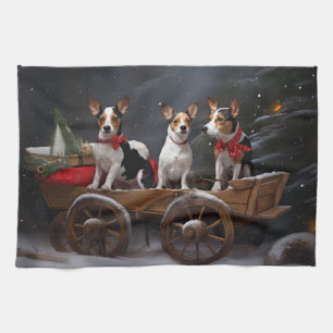 Rat Terrier Snowy Sleigh Weihnachtsdekor Geschirrtuch