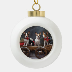 Rat Terrier Snowy Sleigh Weihnachtsdekor Keramik Kugel-Ornament