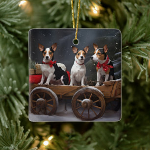 Rat Terrier Snowy Sleigh Weihnachtsdekor Keramikornament