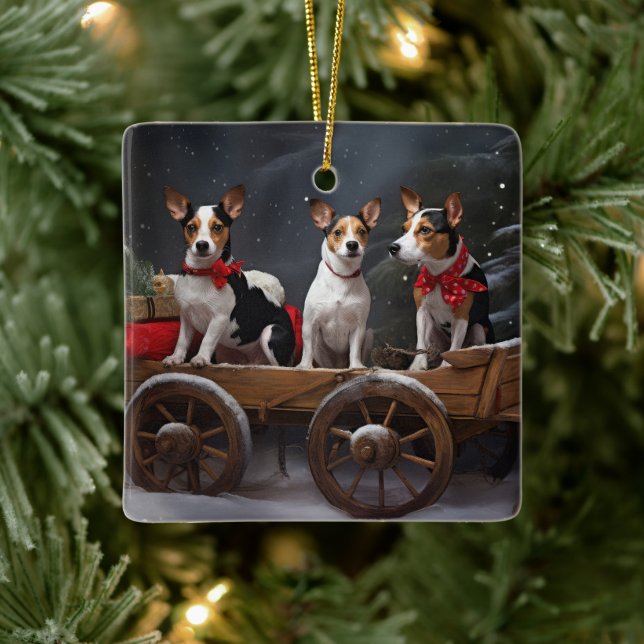 Rat Terrier Snowy Sleigh Weihnachtsdekor Keramikornament (Baum)