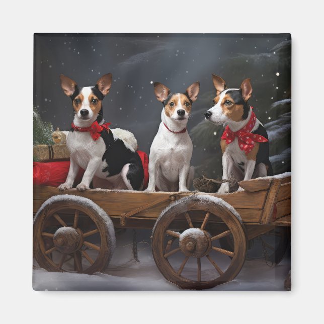 Rat Terrier Snowy Sleigh Weihnachtsdekor Magnet (Vorne)
