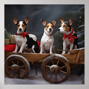 Rat Terrier Snowy Sleigh Weihnachtsdekor Poster