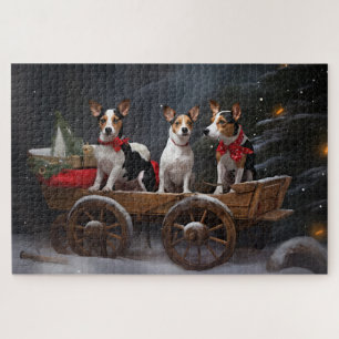 Rat Terrier Snowy Sleigh Weihnachtsdekor Puzzle