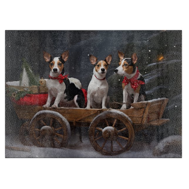 Rat Terrier Snowy Sleigh Weihnachtsdekor Schneidebrett (Vorderseite)