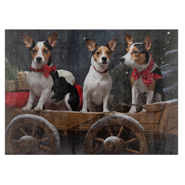 Rat Terrier Snowy Sleigh Weihnachtsdekor Schneidebrett (Vorderseite)