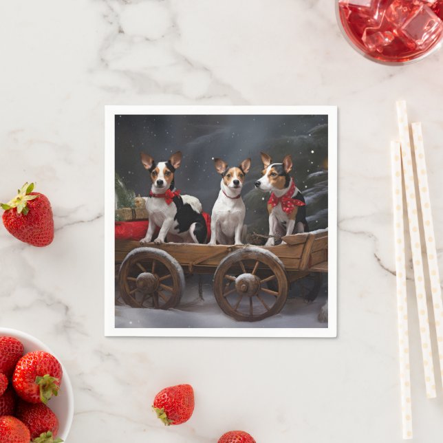 Rat Terrier Snowy Sleigh Weihnachtsdekor Serviette (Beispiel)
