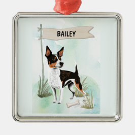 Rat Terrier Watercolor Personalized Dog Ornament Aus Metall