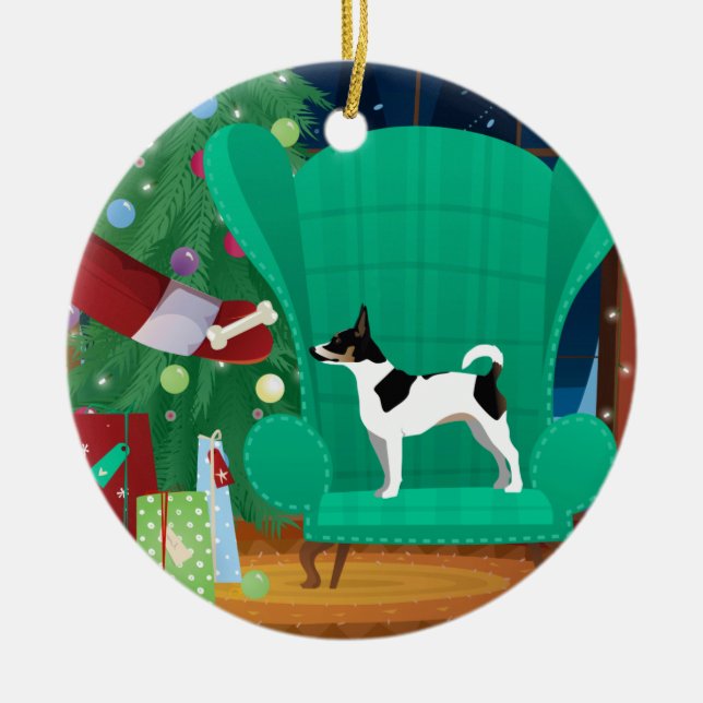 Rat Terrier Weihnachten Weihnachten Weihnachtsgesc Keramik Ornament (Vorne)