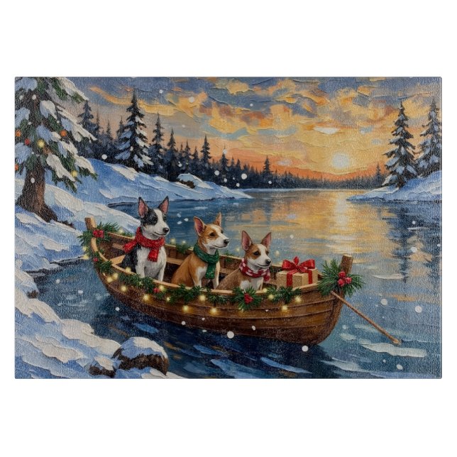 Rat-Terrier-Weihnachtsboot-Feier Schneidebrett (Vorderseite)