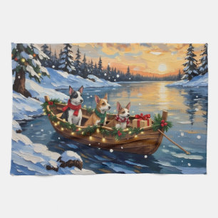 Rat-Terrier-Weihnachtsboot-Feiertag Geschirrtuch
