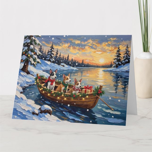 Rat Terrier Weihnachtsboot Urlaub Karte (Vorderseite)