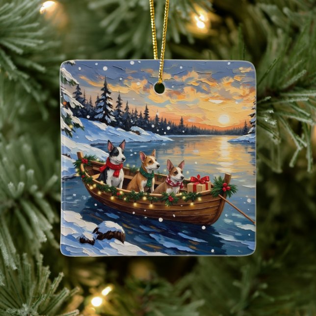 Rat Terrier Weihnachtsboot Urlaub Keramikornament (Baum)
