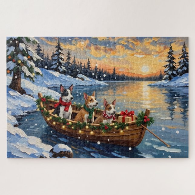 Rat Terrier Weihnachtsboot Urlaub Puzzle (Horizontal)