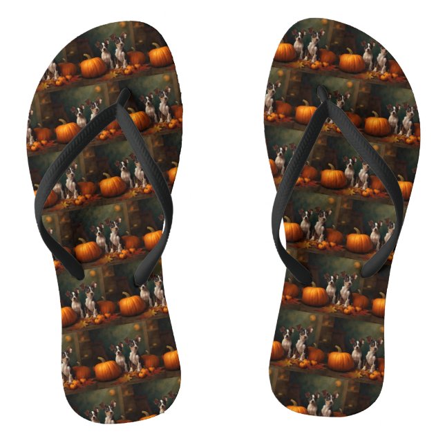 Rat Terrier Welpe Autumn Delight Pumpkin Flip Flops (Fußbett)