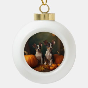 Rat Terrier Welpe Autumn Delight Pumpkin Keramik Kugel-Ornament