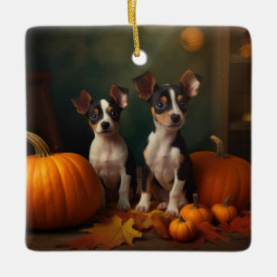 Rat Terrier Welpe Autumn Delight Pumpkin Keramikornament