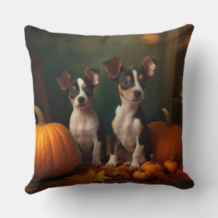 Rat Terrier Welpe Autumn Delight Pumpkin Kissen